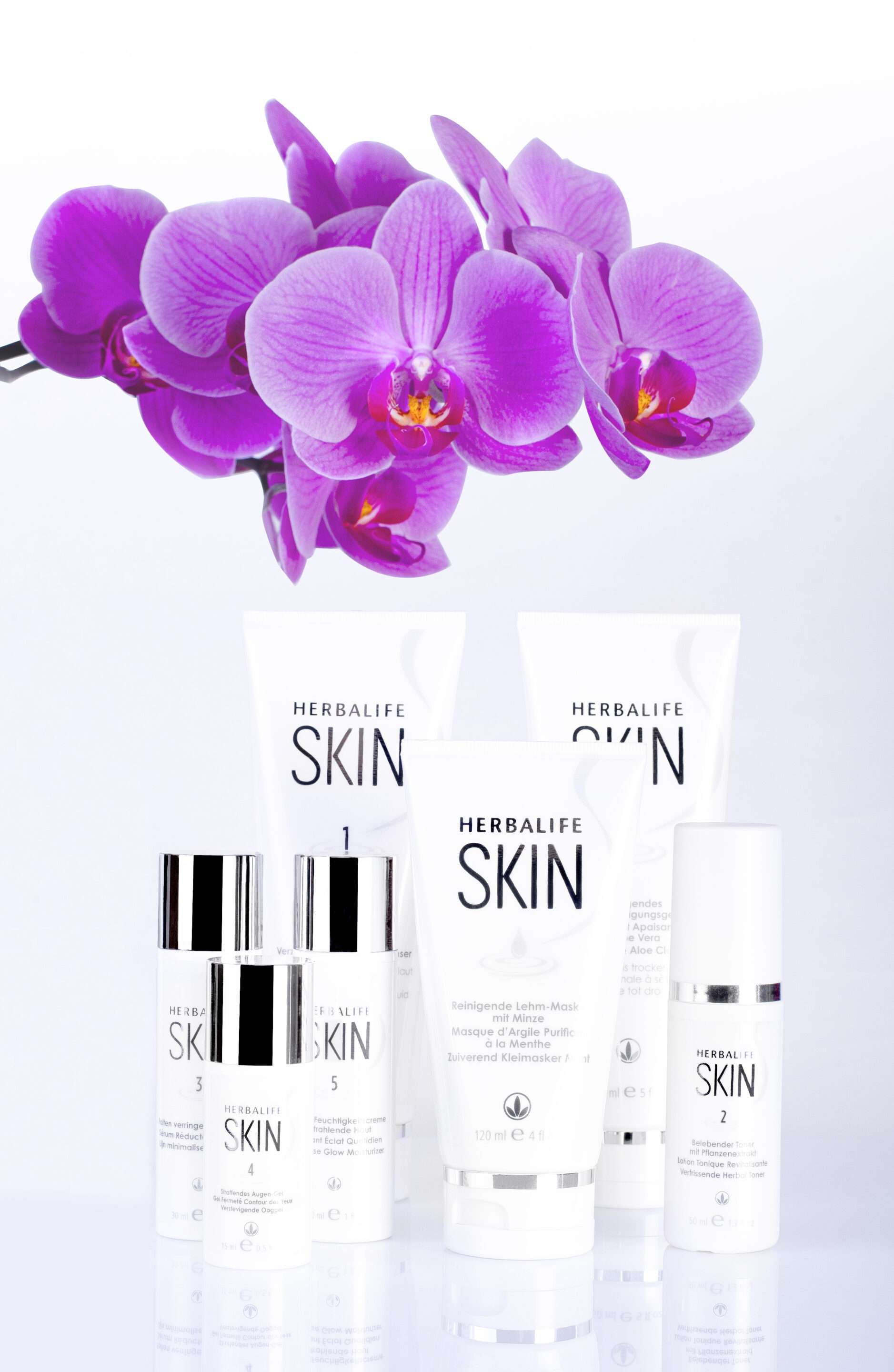 Skin care with pink orchid portrait